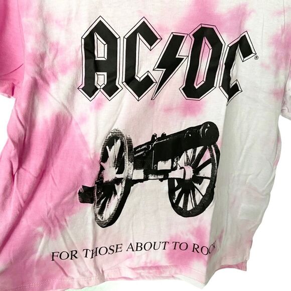 AC/DC Pink Tie Dye Crop Top For Those About To Rock" Band Tee Size Medium (7-9) - Picture 6 of 7